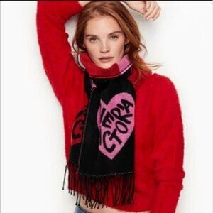 Victoria's Secret Acrylic Heart Love Winter Cozy Fringed Scarf VS